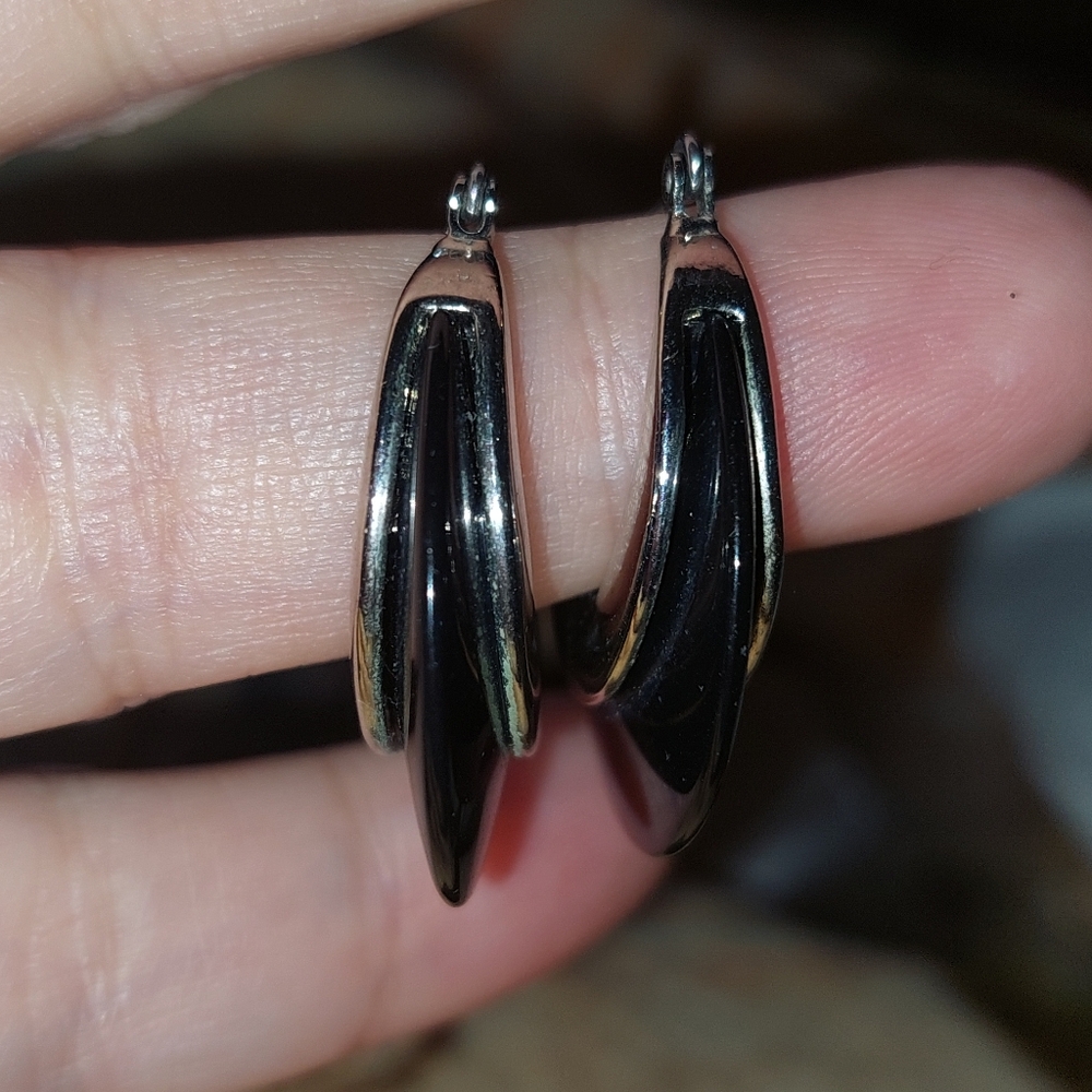 Silver And Black Hoop Earrings